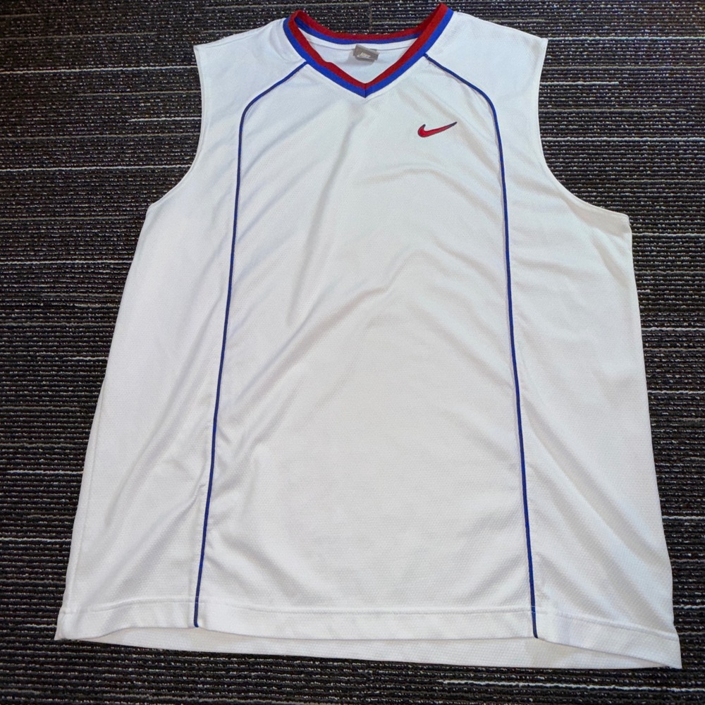 Nike Basketball Jersey Mens XXL Excellent White Red Blue Mesh Tank